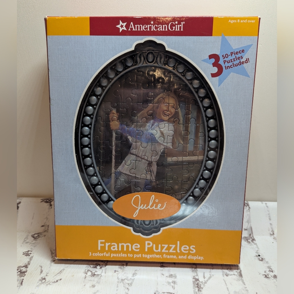 AMERICAN GIRL New Julie Puzzles set of 3 Colorful 50 Piece Framed Puzzles